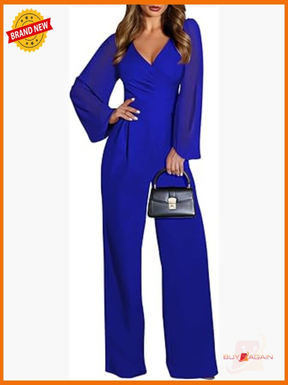 Elegant V-Neck Wide Leg Jumpsuit with Chiffon Sleeves